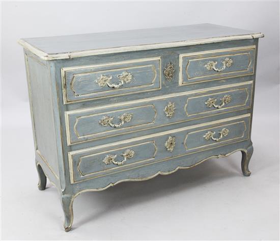 A French slate grey and cream painted commode, W. 3ft 11in. D. 1ft 8in. H. 2ft 10in.